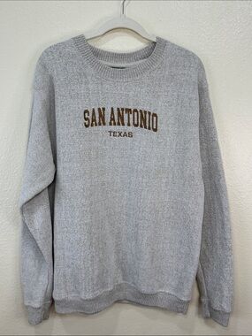 San Antonio Texas Embroidered University Crewneck Sweatshirt Gray Size Large